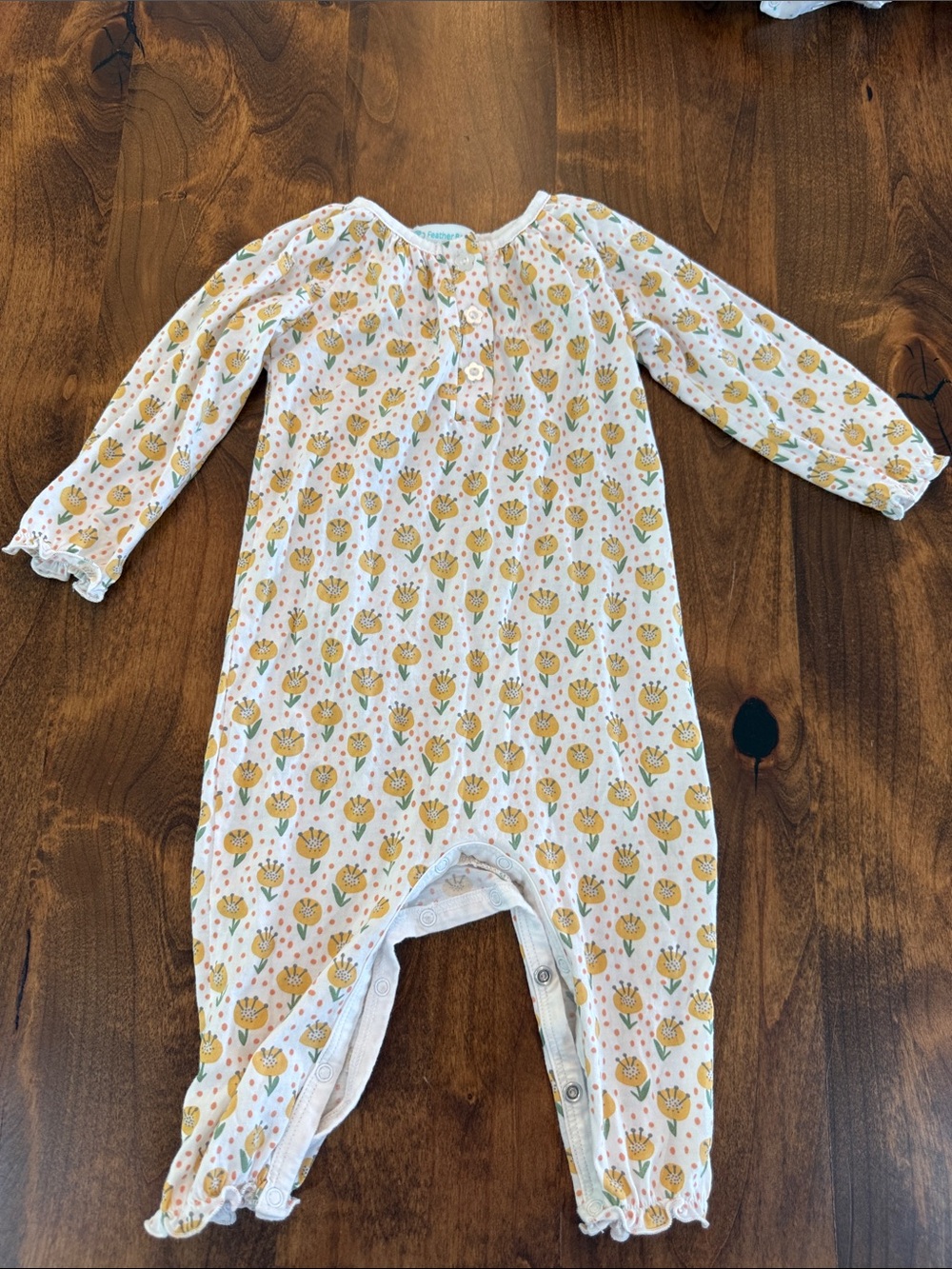 Long-Sleeve Floral Footie One-Piece - Cream & Mustard